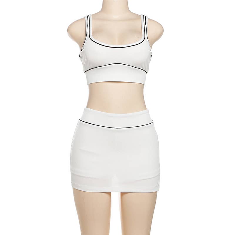 Crop Top Tank Top Hip Skirt Athleisure Set