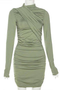 Long sleeve ruched mini dress