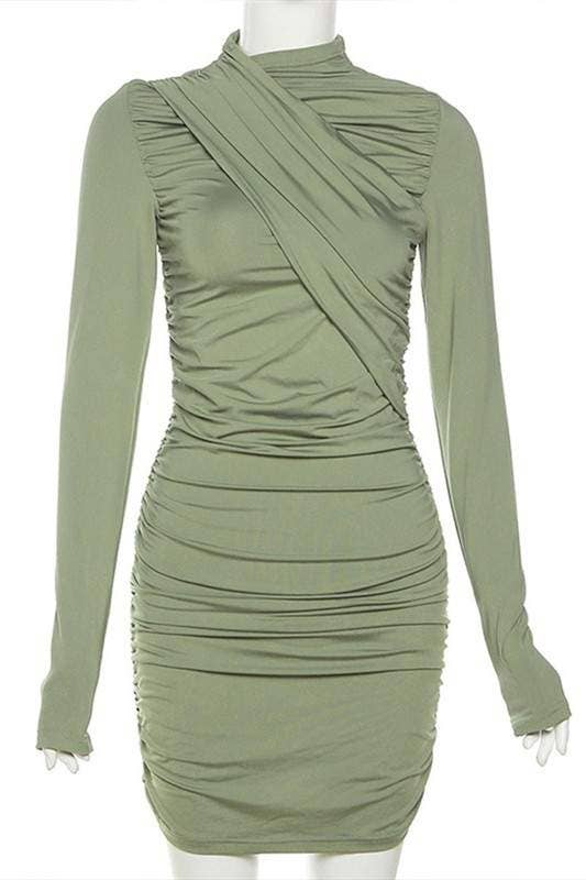 Long sleeve ruched mini dress
