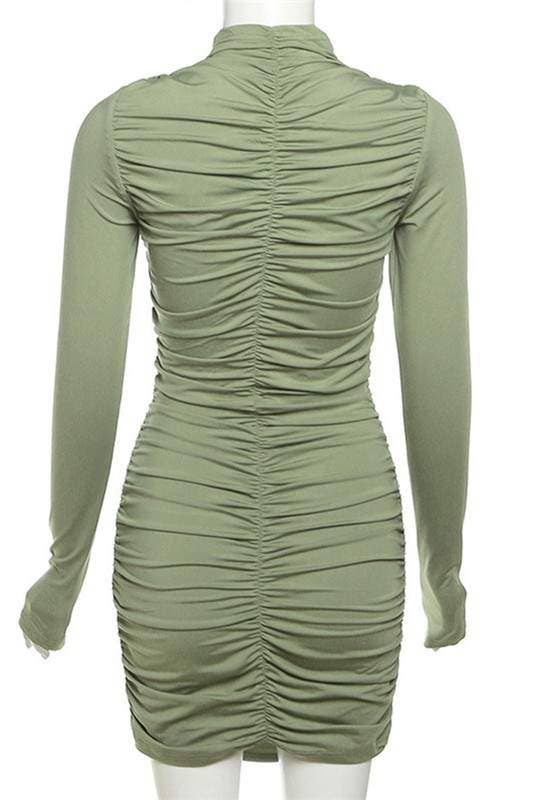 Long sleeve ruched mini dress