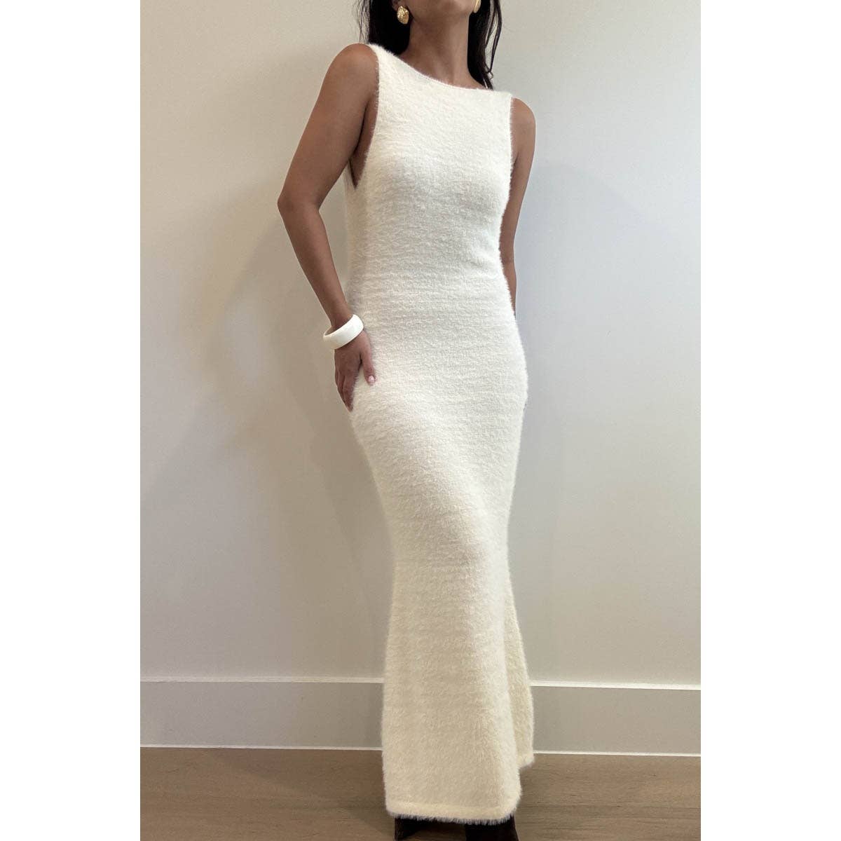 Fuzzy Knit Open Back Maxi Dress