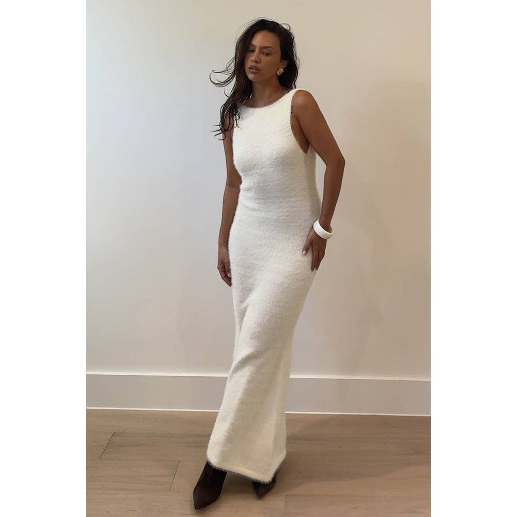 Fuzzy Knit Open Back Maxi Dress