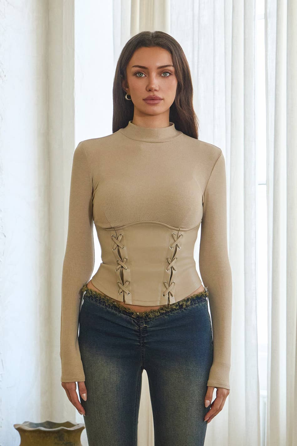 Soft Ribbed Mock Neck Top