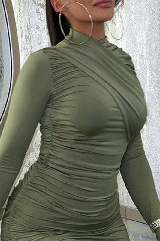 Long sleeve ruched mini dress