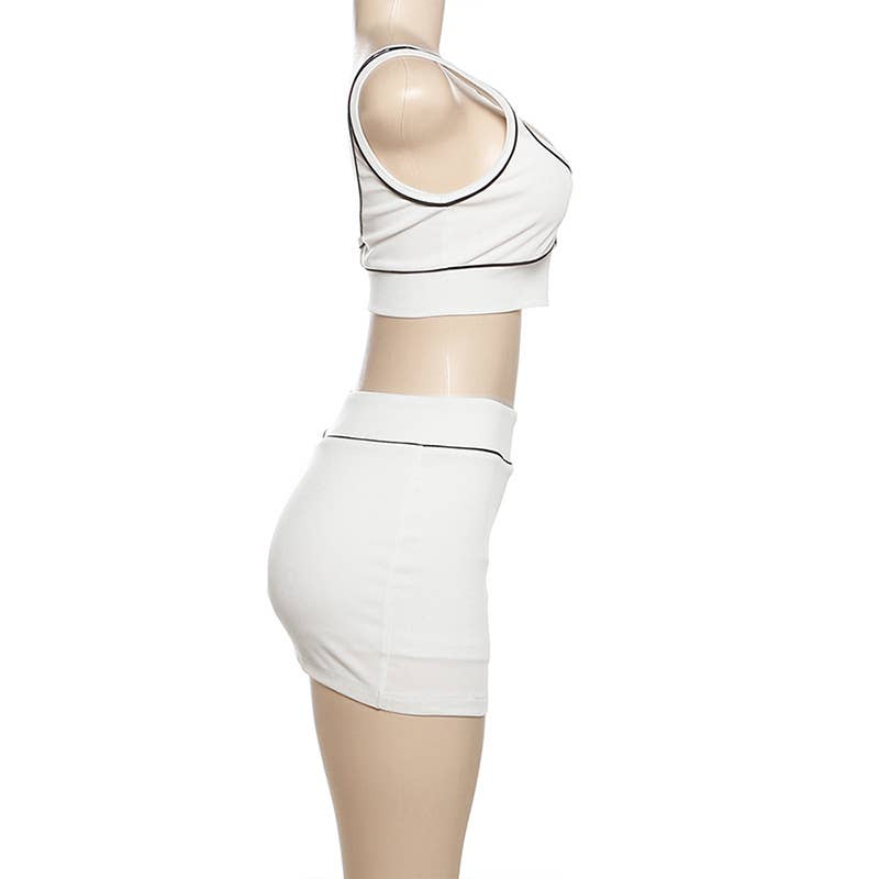 Crop Top Tank Top Hip Skirt Athleisure Set