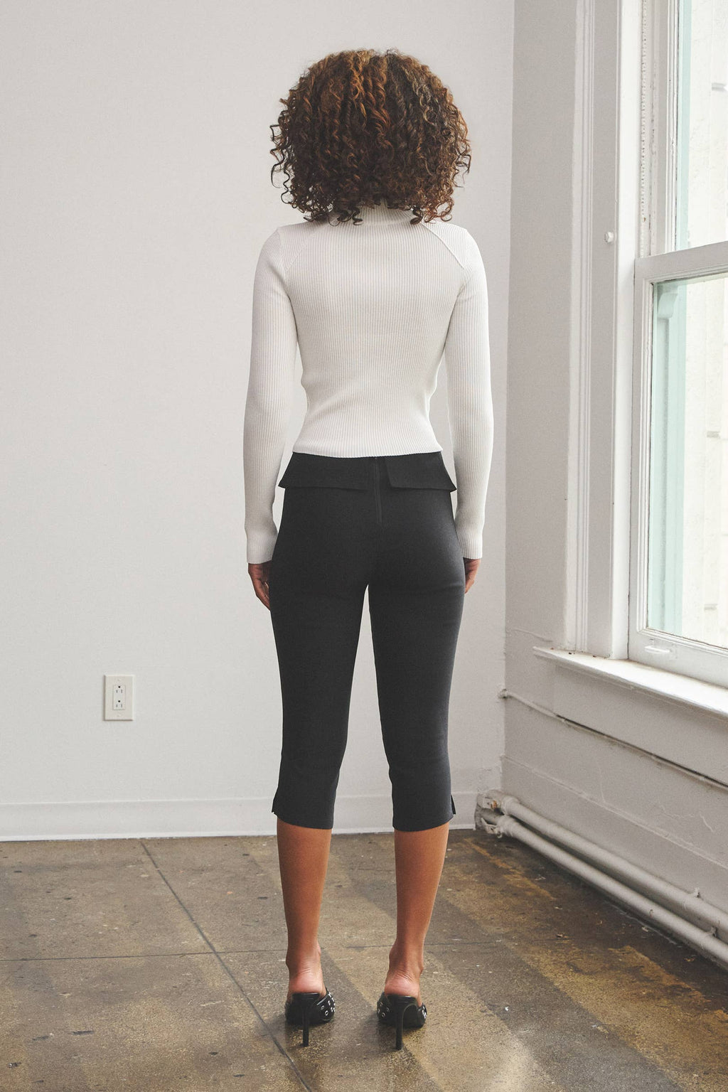 Double Zipper Ribbed Mock Neck Top