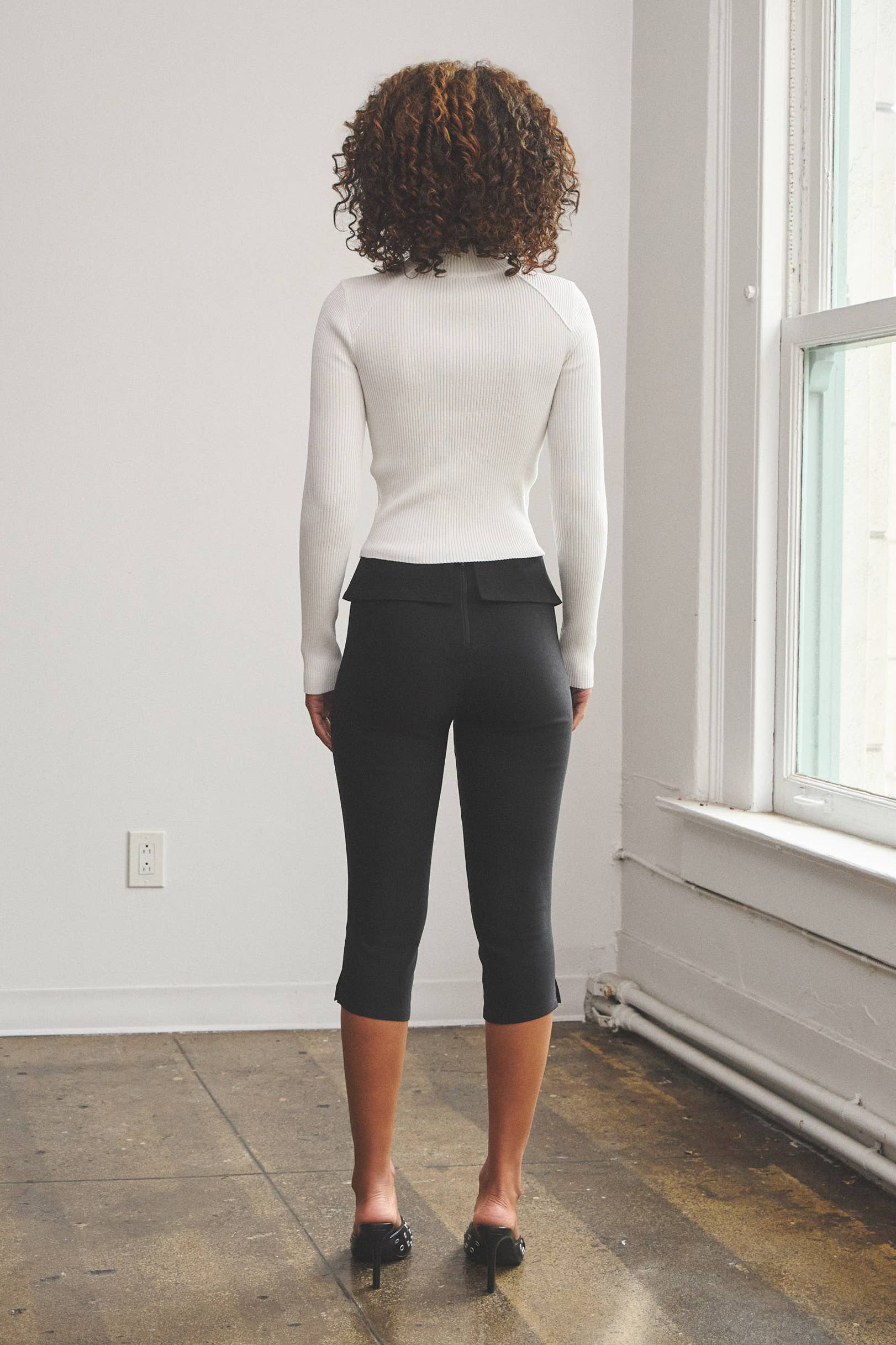 Double Zipper Ribbed Mock Neck Top