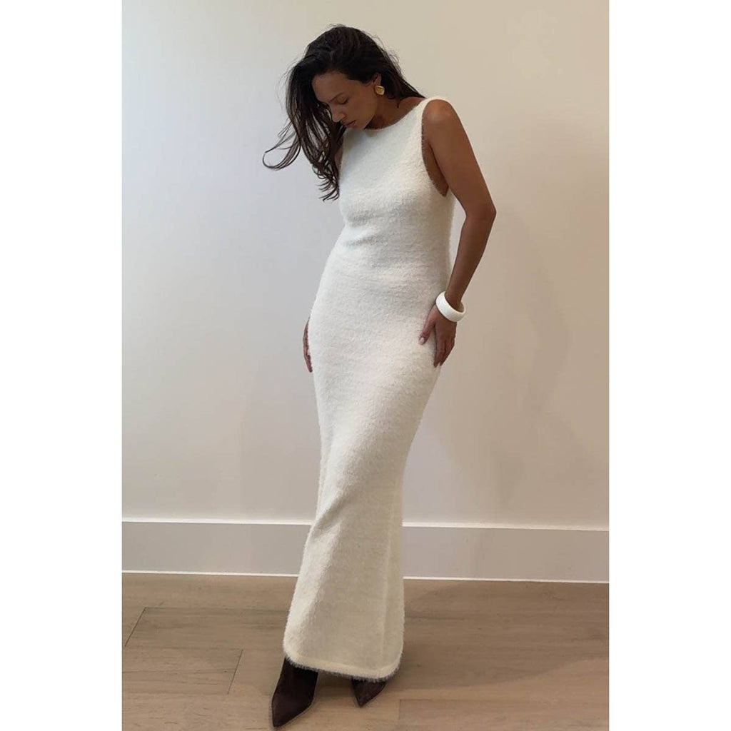 Fuzzy Knit Open Back Maxi Dress