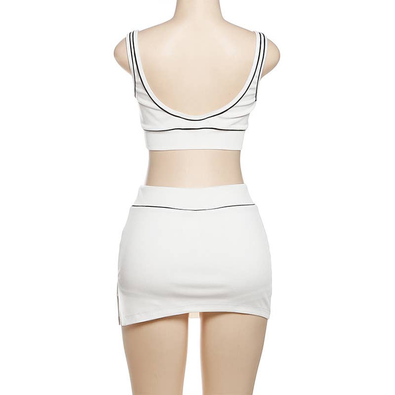 Crop Top Tank Top Hip Skirt Athleisure Set